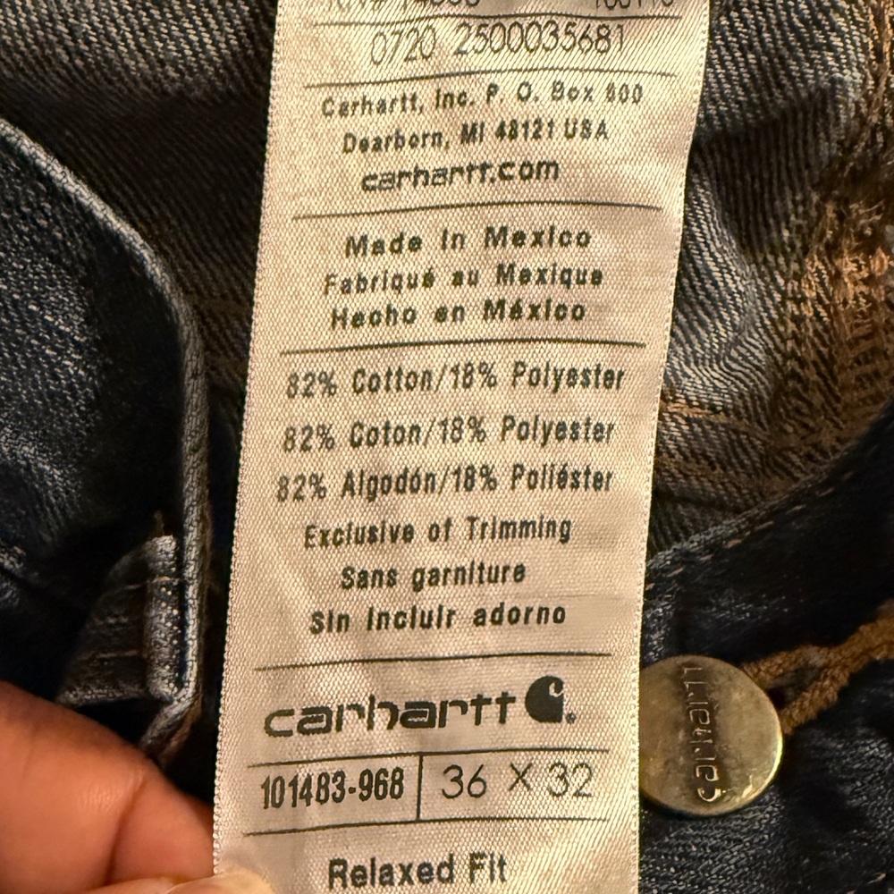 Carhartt Mens Jeans Size 36x32 Blue Relaxed Fit Dark Wash Denim Classic Style - Picture 5 of 8